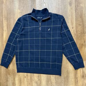 Nautica Quarter Zip Pullover Navy White Plaid Men’s Size 2XL XXL